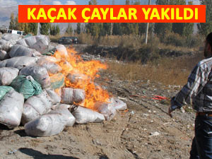 18 TON KAÇAK ÇAY YAKILARAK İMHA EDİLDİ