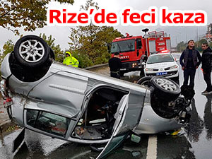 Rize'de araç takla attı: 1 yaralı