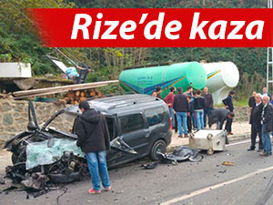 Rize'de asfalt yüklü kamyonla otomobil çarpıştı: 2 yaralı