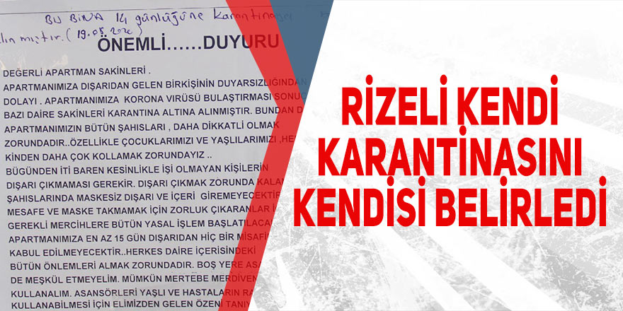 Rizeli kendi karantinasını kendisi belirledi