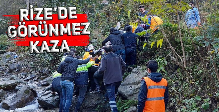 Rize'de beton mikserinin freni boşalınca dereye yuvarlandı