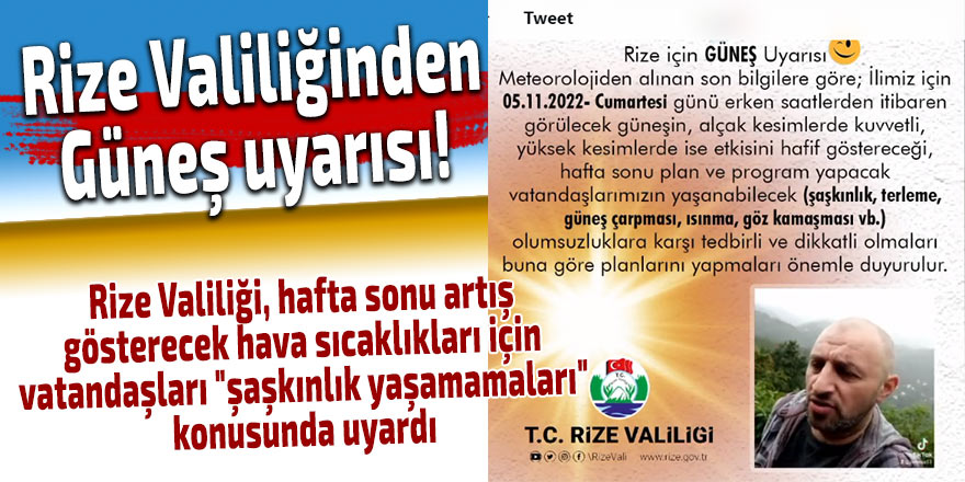 Rize Valiliğinden Güneş uyarısı!