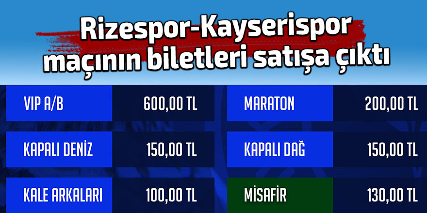 Rizespor-Kayserispor maçının biletleri satışa çıktı
