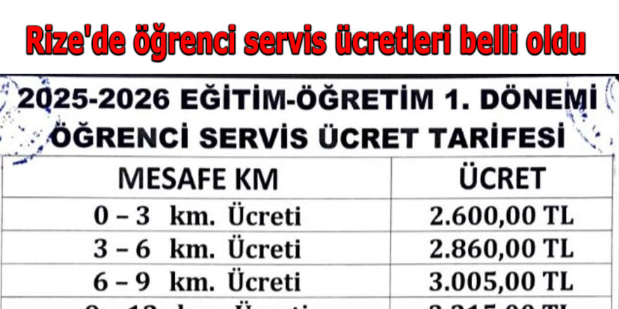 Rize'de öğrenci servis ücretleri belli oldu
