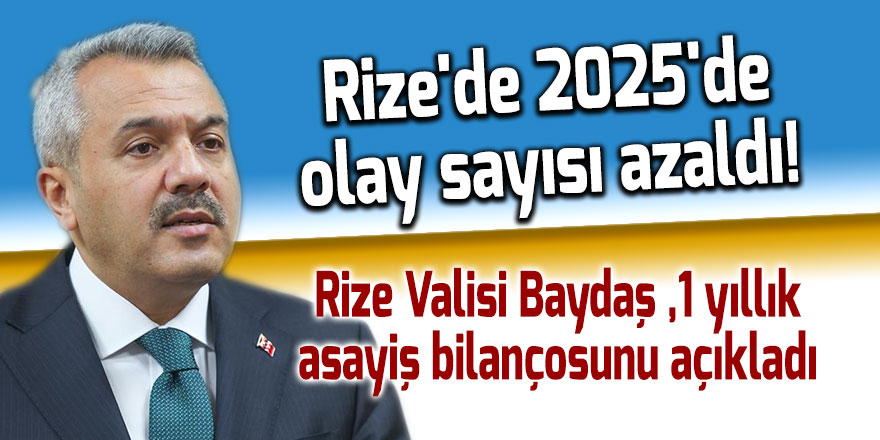 Rize'de 2025'de olay sayısı azaldı!
