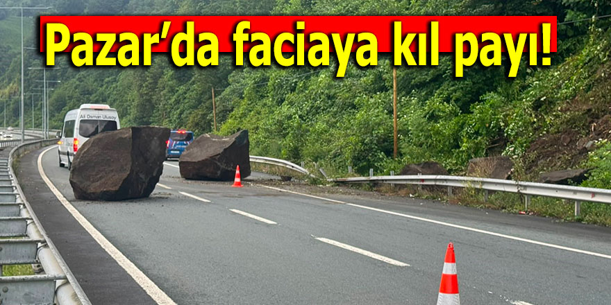 Yamaçtan kopan dev kayalar Karadeniz Sahil Yolu’na düştü