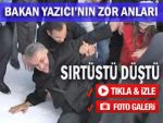 Bakan Yazıcı karda yürürken sırtüstü düştü