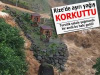 Rize'deki turistik şelale sağanak yağışta bu hale geldi