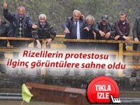 Rizelilerin protestosu ilginç görüntülere sahne oldu