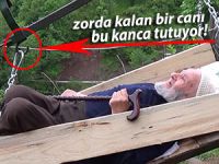 HASTA BABASINI İLKEL TELEFERİKLE TAŞIYOR