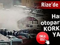 Rize'de hastane otoparkında yangın