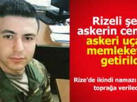 Rizeli şehit uzman çavuş, askeri uçakla getirildi