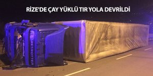 Rize'de çay yüklü Tır yola devrildi