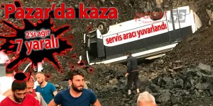 Pazar'da havalimanı inşaatında servis aracı devrildi