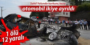 Karşı şerite geçen otomobil ikiye bölündü: 1 ölü, 12 yaralı