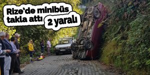 Rize’de minibüs takla attı: 2 yaralı