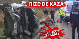 Rize'de yoldan çıkan otomobil takla attı: 1'i çocuk 3 yaralı