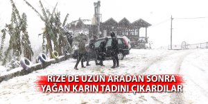 Rize'de uzun aradan sonra yağan karın tadını çıkardılar