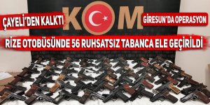 Rize otobüsünde 56 ruhsatsız tabanca ele geçirildi