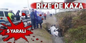 Rize'de otomobil su kanalına devrildi: 5 yaralı