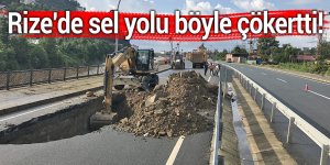 Rize'de sel, yolu böyle çökertti!