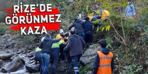 Rize'de beton mikserinin freni boşalınca dereye yuvarlandı