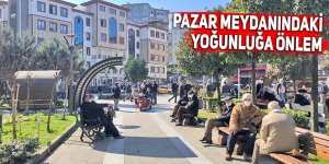 Pazar meydanındaki yoğunluğa şeritli önlem