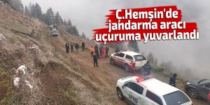 Ç.Hemşin'de jandarma aracı uçuruma yuvarlandı