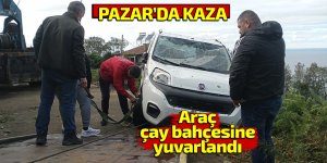 Pazar'da araç çay bahçesine yuvarlandı