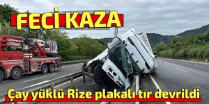 Çay yüklü Rize plakalı tır devrildi