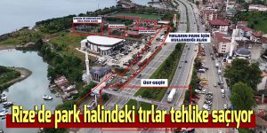 Rize'de park halindeki tırlar tehlike saçıyor