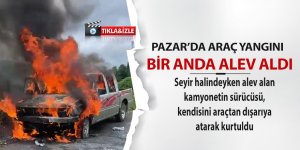 Pazar'da seyir halindeki araç yandı