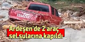 Ardeşen'de 2 araç sel sularına kapıldı