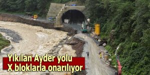 Heyelanla yıkılan Ayder yolu X bloklarla onarılıyor