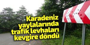 Karadeniz yaylalarında trafik levhaları kevgire döndü